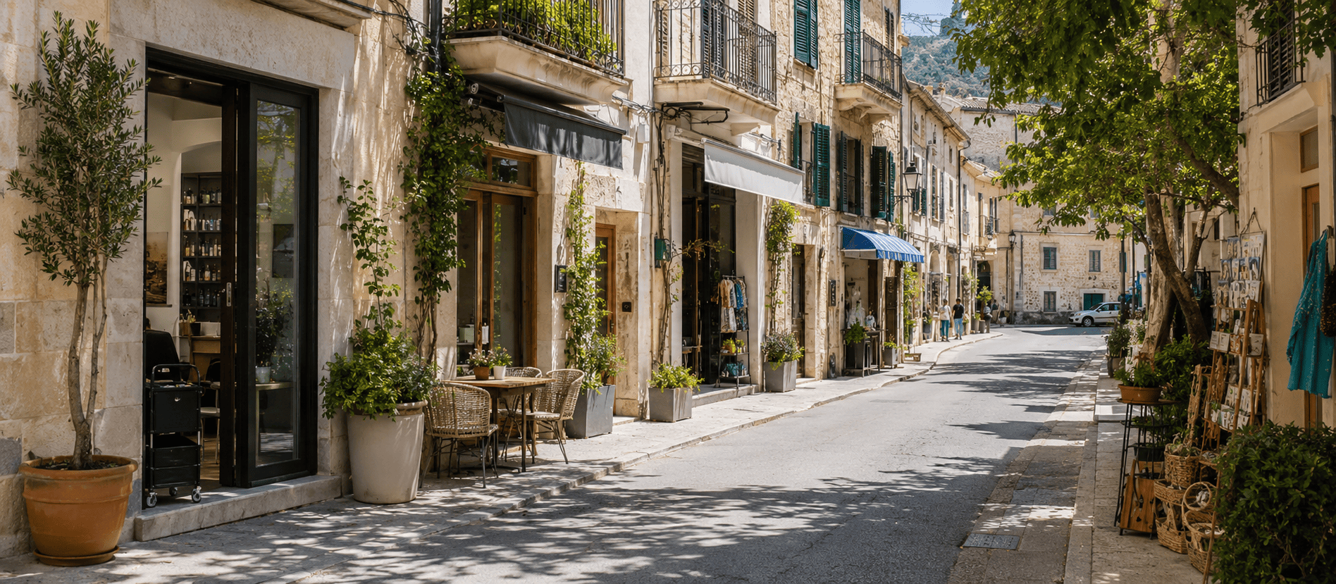 Calle de pueblo con negocios para ilustrar artículo de SEO local